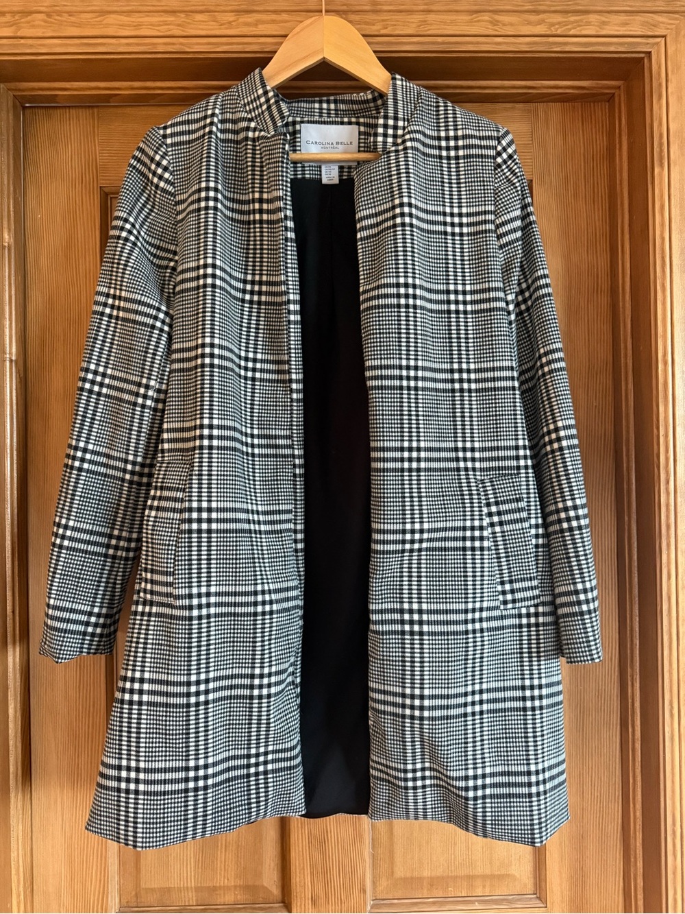 Carolina Belle Black & White Glen Plaid Longline Coat